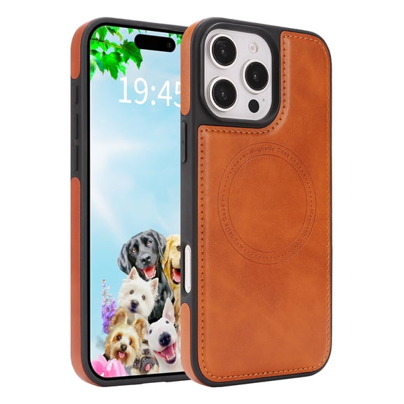 For iPhone 15 Pro Max Phone Case,Compatible with Mag-Safe,Anti-Scratch PU Leather Back,Soft TPU Bumper,Ultra Slim Shockproof Ant-fall Protection Rugged Thin Fit Phone Case Cover,Lightbrown