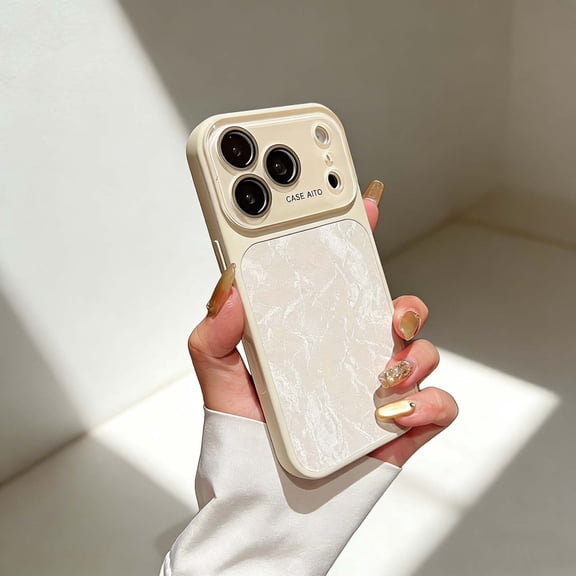 For iPhone 15 Pro Max Phone Case,Compatible With Wireless Charging,Built-in Camera Lens Protector,Glossy Snow Mountain Pattern Back Design,Shockproof Anti-fall Durable Phone Case,White