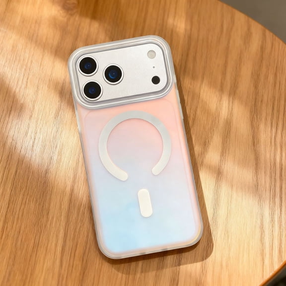 For iPhone 15 Pro Max Phone Case,Discolored Dazzling Back Design,Compatible with Mag-safe,Ultra Slim Shockproof Skin-feel Anti-fall Drop Protection,Durable Thin Fit Phone Case Cover,White