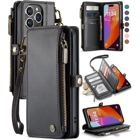 for iPhone 15 Pro Max Phone Case,【RFID Blocking】 for iPhone 15 Pro Max Wallet Case for Women Men with Card Holder Zipper PU Leather Protective Phone Cover for iPhone 15 Pro Max Case, Black