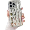 thumbnail image 1 of for iPhone 15 Pro Max Phone Case, Water Ripple Pattern Cute Trendy Wave Shape Case for Women & Men, Soft Protective Shockproof Compatible with iPhone Case (Silver, iPhone 15 Pro Max), 1 of 12