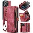thumbnail image 1 of for iPhone 15 Pro Max Premium PU Leather Folding Case, Multiple Card Slots Design, Wrist Strap Zipper Pocket Kickstand Magnetic Snap, Wireless Charging for iPhone 15 Pro Max, Red, 1 of 9