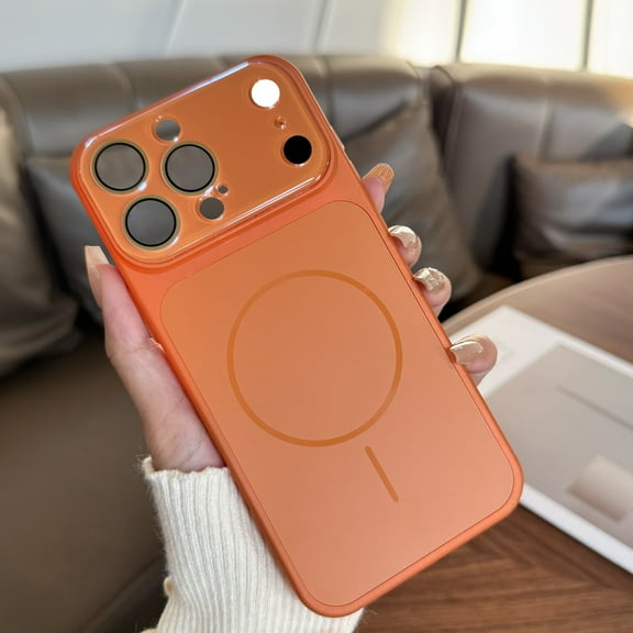 for iPhone 15 Pro Max Protective Magnetic Back Cover, 17 Pro Max–Inspired Design, PC+TPU Matte Compatible with MagSafe Anti-Scratch Shockproof Case with Acrylic Camera Lens Protection, Orange