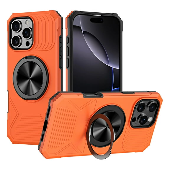 for iPhone 15 Pro Max Rugged Case with Stand, Secure Ring Holder, Compatible with Mag-Safe, Heavy Duty Shockproof Drop Resistant Hybrid Protection Phone Cover for iPhone 15 Pro Max, Orange