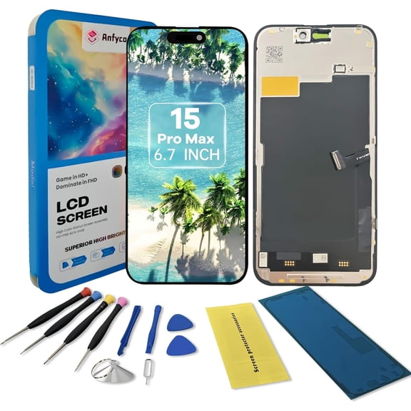 for iPhone 15 Pro Max Screen Replacement kit,6.7" LCD Display 3D Touch Digitizer Assembly with Repair Tools, Screen Protector, Frame Adhesive (Model A2849A3105A3106A3108)