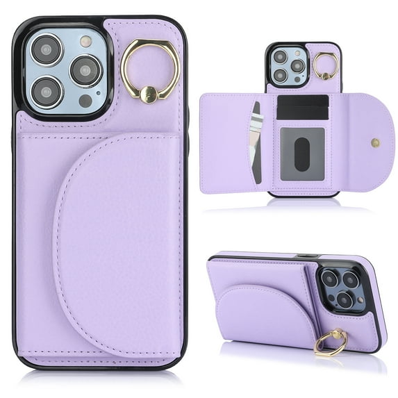 for iPhone 15 Pro Max Wallet Case with Card Holder Women Men, Flip PU Leather Kickstand Shockproof Protective Phone Cover Magnetic Clasp 360 Rotation Ring Stand for iPhone 15 Pro Max, Purple