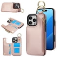 thumbnail image 1 of for iPhone 15 Pro Max Wallet Case with Card Holders for Women Girls, Zipper Protective PU Leather Case with Finger Ring RFID Protective Kickstand for iPhone 15 Pro Max, Rosegold, 1 of 8