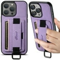 thumbnail image 1 of for iPhone 15 Pro Max Wallet Case, Classic Finger Ring with Card Holder Lychee Texture PU Leather Back Cover with Wristband Kickstand Shockproof Drop Protective for iPhone 15 Pro Max, Purple, 1 of 10