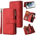 thumbnail image 1 of for iPhone 15 Pro Max Wallet Case, Classic PU Leather Wrist Strap PU Leather Kickstand Card Slots Heavy Duty Protection Zipper Pocket Rugged Phone Case Cover for iPhone 15 Pro Max, Red, 1 of 12