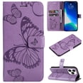 thumbnail image 1 of for iPhone 15 Pro Max Wallet Case, Kickstand Case with Credit Card Holder, Embossed Butterfly Pattern with Strap Premium PU Leather Magnetic Closure Shockproof Protective Flip Cover, Purple, 1 of 11