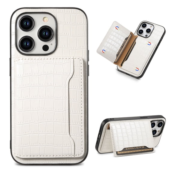 for iPhone 15 Pro Max Wallet Case, Luxury Ultra Slim Shockproof PU Leather Card Holder Kickstand Double Magnetic Protective Cover for iPhone 15 Pro Max - White