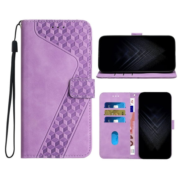 for iPhone 15 Pro Max Wallet Case, PU Leather Flip Protective Phone Case Wrist Strap Credit Card Holder Pocket Embossed Kickstand Full Body Protection Classic Case for iPhone 15 Pro Max, Purple