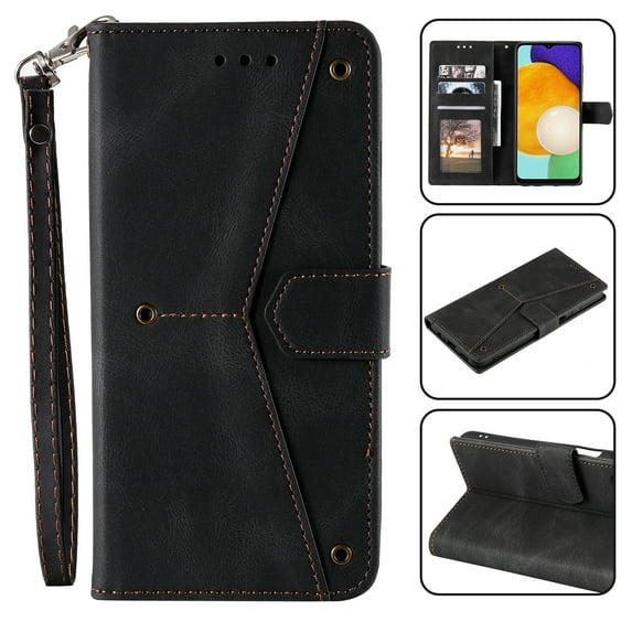 For iPhone 15 Pro Max Wallet Case with Wrist Strap, Premium PU Leather Flip Protective Cover RFID Blocking Card Holder & Cash Slot,Magnetic Closure Flip Kickstand Function for Men Women,Black