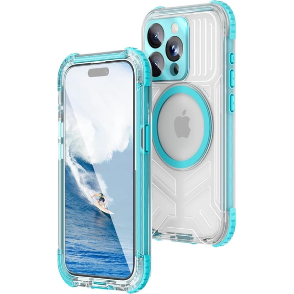 For iPhone 15 Pro Max Waterproof Case, [IP68 Underwater Dustproof][Built-in Screen][15FT Military Shockproof], 360 Full Body Sealed Protection Cover Magnetic Frosted Phone Case, 6.7"