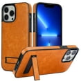 thumbnail image 1 of for iPhone 15 Pro PU Leather Back Case, Built-in Invisible Stand [Compatible with Magsafe] Protective Slim Kickstand Anti-fall Phone Cover Compatible with iPhone 15 Pro, Khaki, 1 of 8