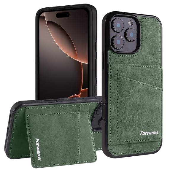 for iPhone 15 Pro PU Leather Case with Card Holder, Flip Wallet Case for Men Women, Classic Durable Protective RFID Blocking Skin Friendly Stand Phone Case for iPhone 15 Pro, Green