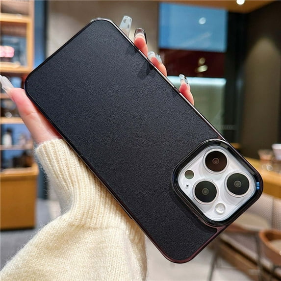 for iPhone 15 Pro PU Leather Slim Case,Simplicity Designing,Plain Skin PU Leather Design,Electroplated frame,Anti-Scratch Rugged Shockproof Hard Phone Case for iPhone 15 Pro,
Black