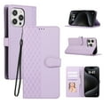 thumbnail image 1 of for iPhone 15 Pro PU Leather Wallet Case, Elegant Magnetic Buckle Kickstand Wrist Strap Card Slots Drop Protection Shockproof Protective Phone Case Cover for iPhone 15 Pro, Purple, 1 of 9