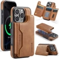 thumbnail image 1 of For iPhone 15 Pro PU Leather Wallet Phone Case,Compatible with Mag-Safe,Magnetic Detachable Card Holder,Back Flip Kickstand,2-in-1 Heavy Duty Shockproof RFID Blocking Phone Case,Brown, 1 of 10