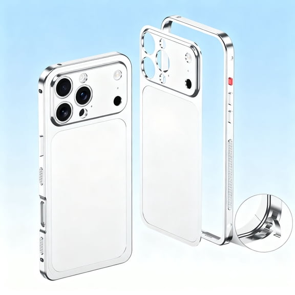 For iPhone 15 Pro Phone Case,2-in-1 Metal Bumper+Metal Back,Shape of the Phone Case Like iPhone 17 Pro,Ultra Slim Shokcproof Anti-fall Drop Protection,Rugged Phone Case Cover,Silver