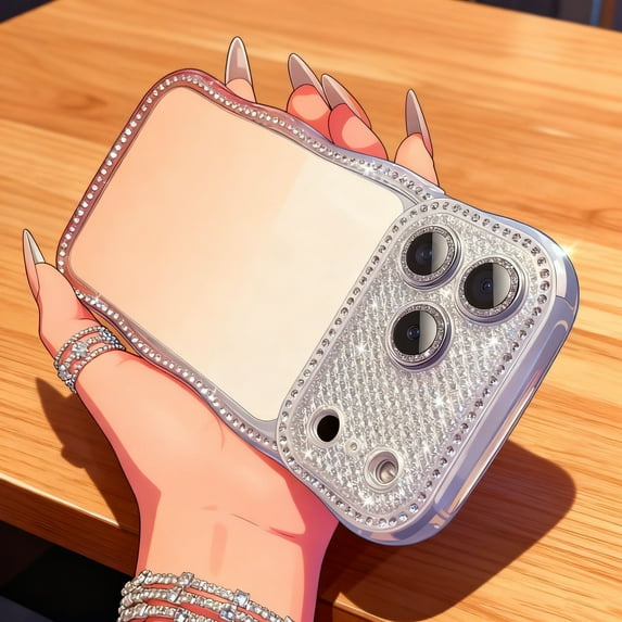 For iPhone 15 Pro Phone Case,Built-in Glitter Lens Protection,Luxury Diamond Frame,Cute Wavy Gradient Color,Shockproof Anti-fal Drop Protection,Soft TPU Durable Phone Case Cover,Gold