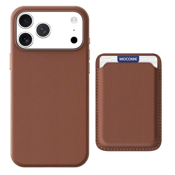 For iPhone 15 Pro Phone Case,Magnetic Detachable Card Holder,Support For Mag-Safe,Tech Fabric PU Leather Back Design,Ultra Slim Shockproof Non-Slip Protection Durable Phone Case,Brown