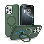 for iPhone 15 Pro Phone Case with Magnetic Ring Holder, Slim Shockproof TPU Bumper + Hard PC Back Cover, 360  Adjustable Kickstand, Anti-Slip Grip Lightweight Protective Case, Darkgreen