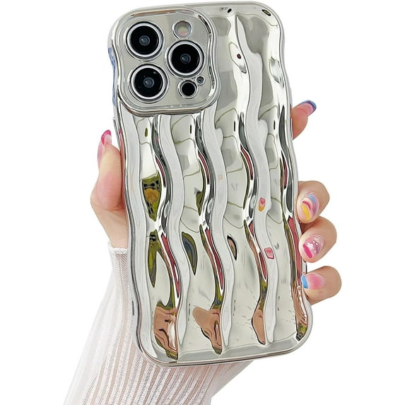 for iPhone 15 Pro Phone Case, Water Ripple Pattern Cute Trendy Wave Shape Case for Women & Men, Soft Protective Shockproof Compatible with iPhone Case (Silver, iPhone 15 Pro)