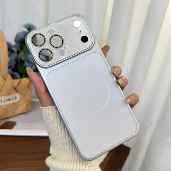 for iPhone 15 Pro Protective Magnetic Back Cover, Change to iPhone 17 Pro Max Look, PC+TPU Matte Compatible with MagSafe Anti-Scratch Shockproof Case with Acrylic Camera Lens Protection, Silver