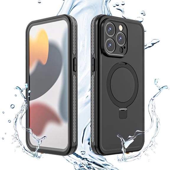 for iPhone 15 Pro Rugged Case with Magsafe Ring Kickstand, Waterproof Shockproof Built-in Screen Protector, Full Body Protection Phone Cover with Dust Plug for iPhone 15 Pro, Gray