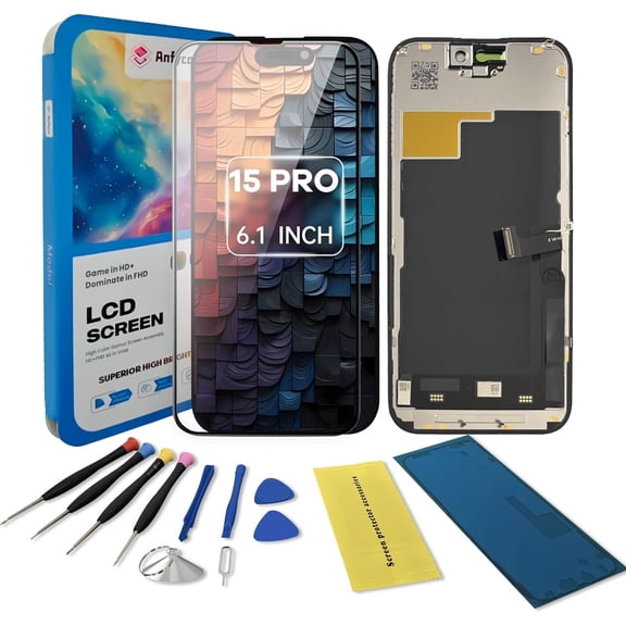 for iPhone 15 Pro Screen Replacement kit,6.1" LCD Display 3D Touch Digitizer Assembly with Repair Tools, Screen Protector, Frame Adhesive (Model A2848, A3101, A3102, A3104)