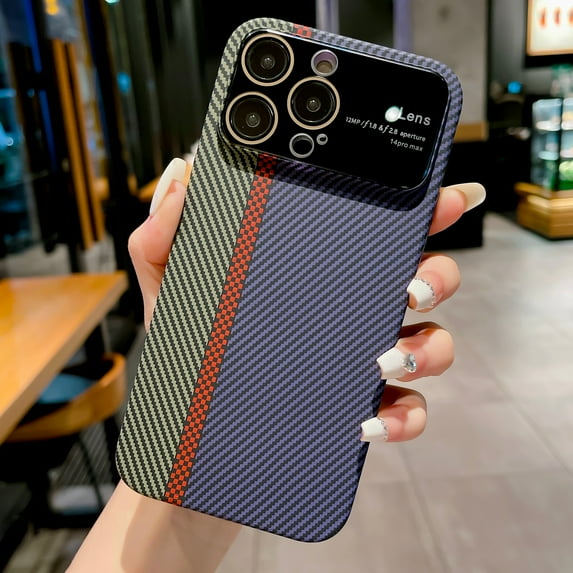 for iPhone 15 Pro Shockproof Carbon Fiber Slim Fit Case, Big Window Hybrid Shockproof PC Wireless Charging Anti-falling Lightweight Phone Case Cover for iPhone 15 Pro, Green/Red/Purple