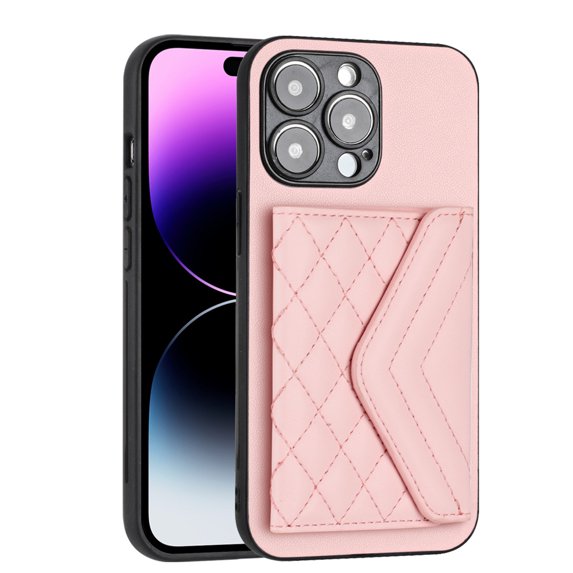 for iPhone 15 Pro Slim Case with Card Holders and Strap for Women, iPhone 15 Pro Phone Case Wallet PU Leather Kickstand RFID Blocking Flip Shockproof Wallet Case - Pink