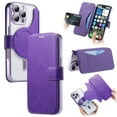 thumbnail image 1 of for iPhone 15 Pro Wallet Case with Camera Lens Protector Film, Clear Magnetic Phone Cover Compatible with Mag-Safe Charging, RFID Blocking PU Leather Case with Card Holder Flip Kickstand, Purple, 1 of 11