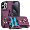 thumbnail image 1 of For iPhone 15 Pro Wallet Case with Card Holder, 360°Rotation Ring Holder Kickstand, 4 Card Slots PU Leather Case, RFID Blocking Magnetic Clasp Protective Cover,Purple, 1 of 16