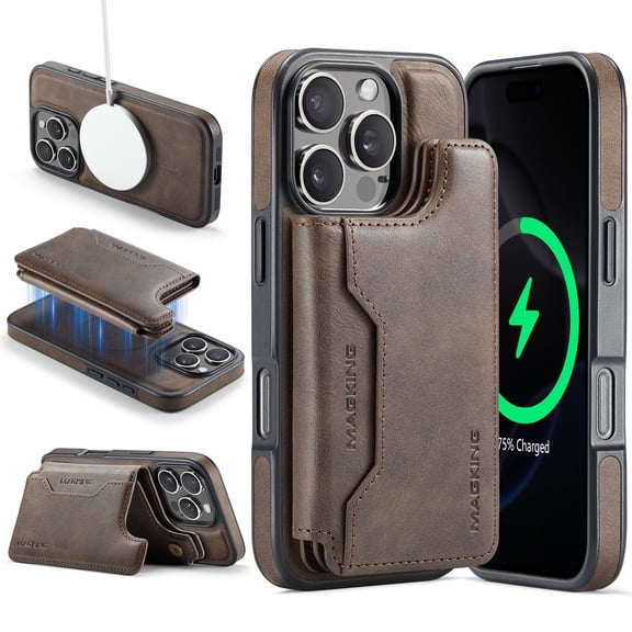 for iPhone 15 Pro Wallet Case with Kickstand, Detachable Magnetic Card Holder, RFID Blocking PU Leather Cover, Drop Protective Classic Flip Back Case for iPhone 15 Pro, Coffee