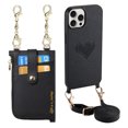 thumbnail image 1 of For iPhone 15 Pro Wallet Case with Love Pattern - Crossbody Design with Adjustable Shoulder Strap, Secure Zipper Purse, Easy-Access Zipper Card Slot Phone Cover for iPhone 15 Pro, Black, 1 of 11