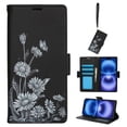 thumbnail image 1 of for iPhone 15 Pro Wallet Case, Luxury Flower Pattern RFID Blocking Wrist Strap Flip Folio Cover with Kickstand Feature for Women Girls, PU Leather Phone Case for iPhone 15 Pro, Black, 1 of 6