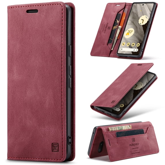 for iPhone 15 Pro Wallet Case, Premium PU Leather Flip Case with Card Slots Holder RFID Blocking Stand, Shockproof TPU Inner Shell Magnetic Protective Folio Cover for 6.7 Inch,Red