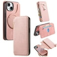 thumbnail image 1 of For iPhone 15 Pro Wallet Case with RFID Blocking Card Holder Magnetic Closure  [Compatible with MagSafe] Detachable Zipper Pocket PU Leather Flip Kickstand Shockproof Case,Pink, 1 of 9