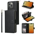 thumbnail image 1 of for iPhone 15 Pro Wallet Case with Zipper Pocket, PU Leather Card Holder Cover, Kickstand Magnetic Clasp Wrist Strap Heavy Duty Shockproof Protective Phone Case for iPhone 15 Pro, Black, 1 of 8