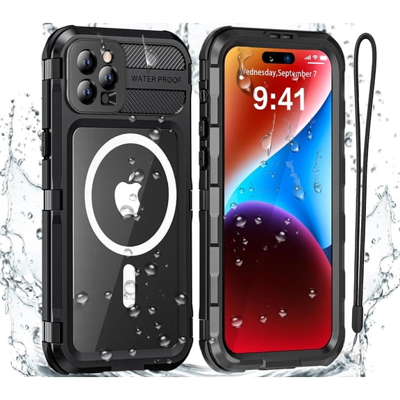 for iPhone 15 Pro Waterproof Case Compatible with MagSafe, Metal Heavy Duty IP68 Underwater Case Built-in Screen Protector, Military Grade Shockproof Full Body Protective Rugged Cover 6.1 inch