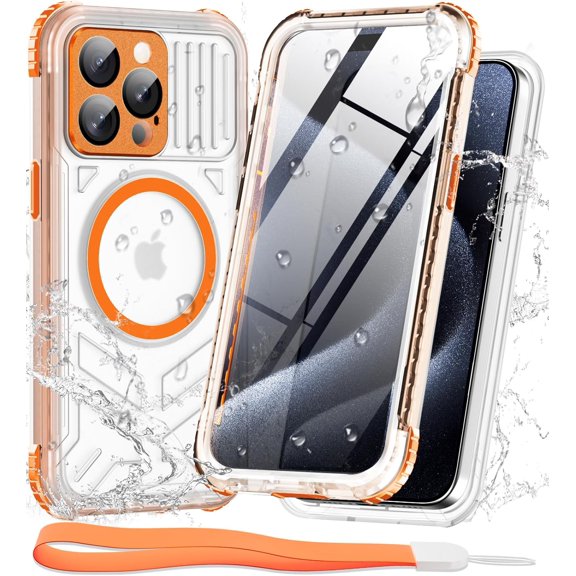 For iPhone 15 Pro Waterproof Case, [IP68 Underwater Dustproof][Built-in Screen][15FT Military Shockproof], 360 Full Body Sealed Protection Cover Magnetic Frosted Phone Case, 6.1"