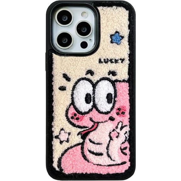 for iPhone 15 Pro case Cute Aesthetic - Durable Fashion Funny Pink Snake Pattern Phone Cover,Trendy Kawaii Lucky Star Fuzzy Fluffy Girly Scratch-Resistant Durable Design for Cool Girls Women
