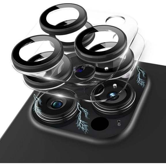 for iPhone 15 Pro/iPhone 15 Pro Max Camera Lens Protector, Clear Acrylic Plus Aluminium Alloy Ring 9H Tempered Glass Screen Camera Cover for iPhone 15 Pro Max/ 15 Pro, Black+Black