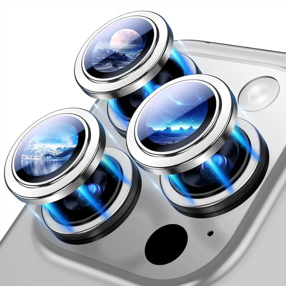 for iPhone 15 Pro/iPhone 15 Pro Max Camera Lens Protector, [Drop Protection] 9H Tempered Glass Camera Cover Screen Case Friendly Scratch Resistant Easy to Install  Silver Titanium