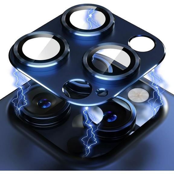 for iPhone 15 Pro/iPhone 15 Pro Max Camera Lens Protector, Metal Camera Screen Protector Cover Accessories, Case Friendly, HD Tempered Glass,Drop Protection, Easy to Install,Blue Titanium