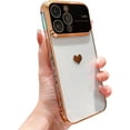 thumbnail image 1 of for iPhone 15 ProMax with Camera Lens Protector Luxury Electroplated iPhone 15 Pro Max Case for Women Soft TPU Shockproof Protective Slim Fit Cute Clear Heart Phone Case 6.7” (Gold), 1 of 8