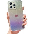 thumbnail image 1 of for iPhone 15 ProMax Case Holographic Iridescent, Cute Gradient Glitter Bling Clear Phone Case with Camera Lens Cover Soft Silicone Bumper Shockproof 15 Pro Max Case for Women (Purple Heart), 1 of 10