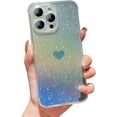 thumbnail image 1 of for iPhone 15 ProMax Case Holographic Iridescent, Cute Gradient Glitter Bling Clear Phone Case with Camera Lens Cover Soft Silicone Bumper Shockproof 15 Pro Max Case for Women (Blue Heart), 1 of 6